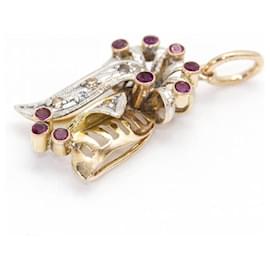 Autre Marque-Vintage TULIPA Pendant with Diamonds and Rubies.-Silvery,Golden,Dark purple