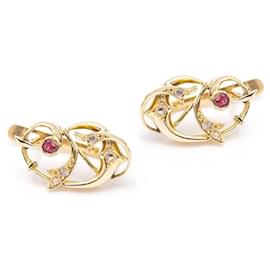 Autre Marque-VINGT gold, diamond and ruby earrings.-Pink,Golden