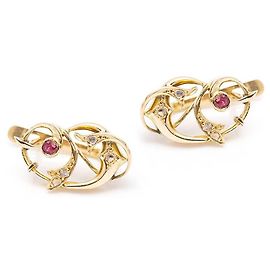 Autre Marque VINGT oro, orecchini di diamanti e rubini. Rosa D'oro