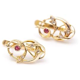 Autre Marque-VINGT gold, diamond and ruby earrings.-Pink,Golden