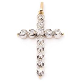 Autre Marque-Silver and Gold Cross Pendant with Diamonds.-Silvery,Golden