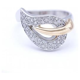 Autre Marque-Anillo bicolor con Diamantes.-Plata,Dorado