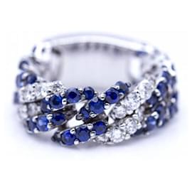 Autre Marque-Ring in Gold, diamonds and sapphires.-Silvery,Navy blue