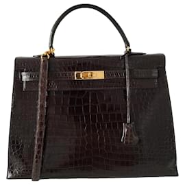 Hermès-Hermes Kelly bag 35 in brown crocodile-Brown