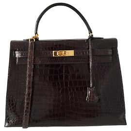 Hermès Borsa Hermes Kelly 35 in coccodrillo marrone Marrone