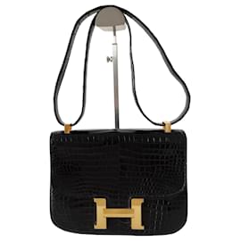 Hermès-Hermes bag Constance 23 In black crocodile-Black