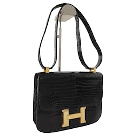 Hermès-Bolsa Hermes Constance 23 Em crocodilo preto-Preto