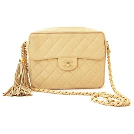 Chanel-Bolso acolchado beige vintage Chanel-Beige,Gold hardware