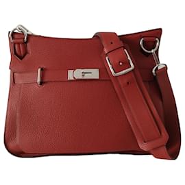Hermès-Hermes Jypsiere bag 34 in red taurillon Clémence leather-Red