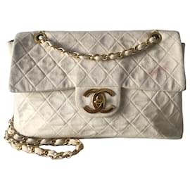 Chanel-Borsa Chanel Timeless Maxi Jumbo in tela trapuntata ecrù-Bianco