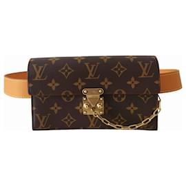 Louis Vuitton-Pochette Louis Vuitton S Lock in tela monogram e pelle naturale-Marrone