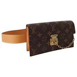 Louis Vuitton-Bolso de mano Louis Vuitton S Lock en lona Monogram y cuero natural-Castaño