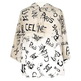 Céline-Celine Beige Kapuzenjacke mit Logo-Print-Beige