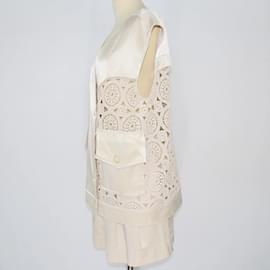 Autre Marque-Nocturne Light Beige Embroidered Lace Vest & Short Set-Beige