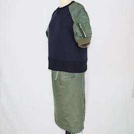 Sacai-Sacai Navy Blue/Green Zipper Sleeve T-Shirt & Pants Set-Blue