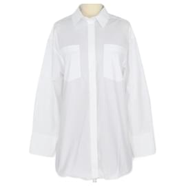 Valentino-Valentino – Weißes mehrlagiges Hemdkleid mit langen Ärmeln-Rot