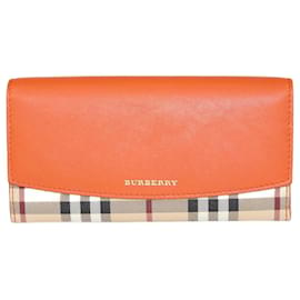 Burberry-Vibrant Orange Haymarket Check Flap Continental Wallet-Orange