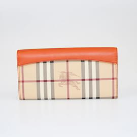Burberry-Vibrant Orange Haymarket Check Flap Continental Wallet-Orange