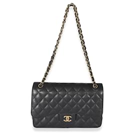 Chanel-Chanel Black Quilted Caviar Jumbo Double Flap Bag-Black