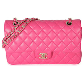 Chanel-Chanel 16C Borsa media con patta foderata classica in pelle di agnello trapuntata rosa-Rosa