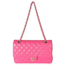Chanel-Chanel 16C Borsa media con patta foderata classica in pelle di agnello trapuntata rosa-Rosa