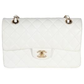 Chanel-Chanel White Quilted Caviar Small Classic lined Flap Bag-White
