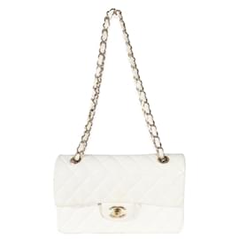 Chanel-Chanel White Quilted Caviar Small Classic Double Flap Handbag-White