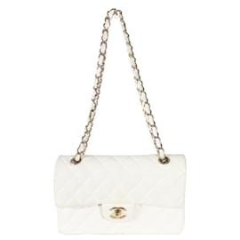 Chanel-Chanel White Quilted Caviar Small Classic gefütterte Flap Bag-Weiß