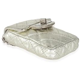 Chanel-Chanel Silver Metallic Aged calf leather Quilted 2.55 Reissue Phone Case-Metallic