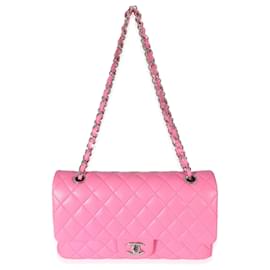 Chanel-Borsa con patta classica foderata media Chanel in pelle di agnello trapuntata rosa-Rosa