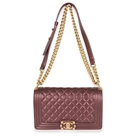 Chanel-Bolsa média para menino Chanel em pele de cordeiro metálica roxa-Bordeaux