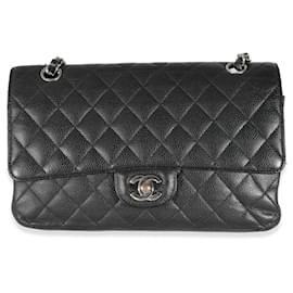 Chanel-Chanel Black Quilted Caviar Medium Classic Double Flap Handbag-Black