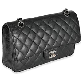 Chanel-Chanel Black Quilted Caviar Medium Classic Double Flap Handbag-Black