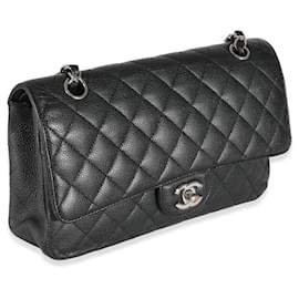 Chanel-Chanel Black Quilted Caviar Medium Classic lined Flap Bag-Black