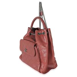 Chanel-Chanel Burgundy Calfskin Stitched Medium Urban Luxury Drawstring Backpack-Dark red