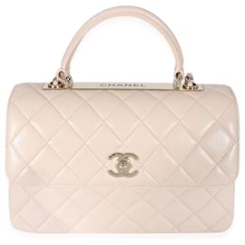 Chanel-Bolso mediano con doble asa superior CC de moda de piel de cordero acolchada rosa Chanel-Rosa