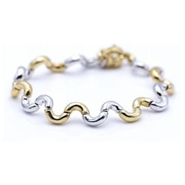 Autre Marque-Pulsera Bicolor Ondas.-Plata,Dorado