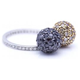 Autre Marque-Bicolour Author's Ring with Diamonds-Black,Golden