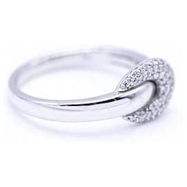 Autre Marque-Buckle Ring in White Gold and Diamonds.-Silvery