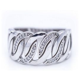 Autre Marque Breiter Ring aus Weißgold mit Diamanten. Silber