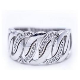 Autre Marque-Wide ring in white gold with diamonds.-Silvery