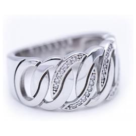 Autre Marque-Bague large en or blanc avec diamants.-Argenté