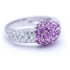 Autre Marque-White gold Diamonds - Pink sapphires ring.-Silvery,Dark purple