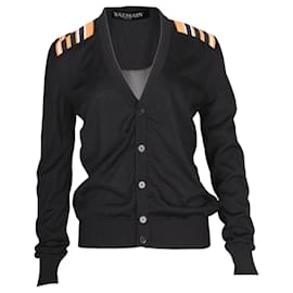 Balmain-Balmain-Cardigan mit Streifendetail aus schwarzer Wolle-Schwarz