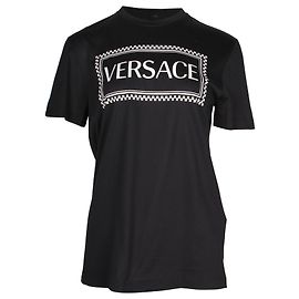 Camiseta Versace de algodón negro con logo estampado Negro