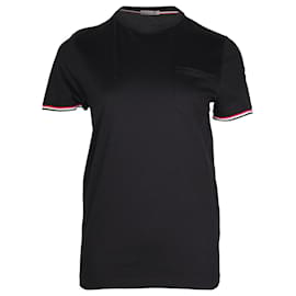 Moncler-T-shirt rayé Moncler en coton noir-Noir