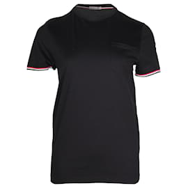 Moncler-Gestreiftes Moncler-T-Shirt aus schwarzer Baumwolle-Schwarz