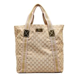 Gucci-GG Canvas Web Handle Vertical Tote 189669-Brown