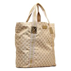 Gucci-GG Canvas Web Handle Vertical Tote 189669-Brown