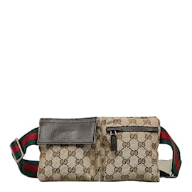 Gucci-Gucci GG Canvas Web Gürteltasche Canvas Gürteltasche 162962 in guter Kondition-Braun